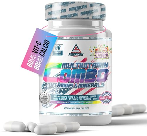 AS American Suplement - Combo multivitamines - 100 g - 60 gélules - Apport énergétique supplémentaire - Contient de l'acide folique, du fer et du calcium - Favorise le bien-être général