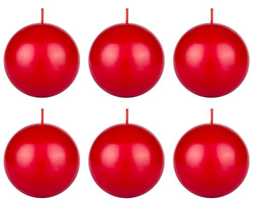 Mega Candles 6 pcs Unscented Red Ball Round Candles, Hand Poured Premium Wax Candle 3 Inch x 3 Inch, Home Décor, Wedding Receptions, Occasions, Events, Festivities, Meditations, Relaxation