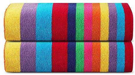 Sweet Needle Strandtücher – Multi Cabana Stripe Classic, 100% Baumwoll-Frottee, ringgesponnenes Pooltuch, schnell trocknend, 450 g/m², 2 Stück, für Erwachsene (Miami Vibe, 76 x 152 cm)