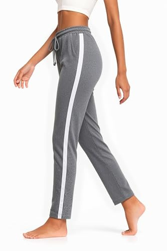 Aseniza Dam joggingbyxor bomull sweatpants sportbyxor långa fritidsbyxor hög midja löparbyxor träningsbyxor med ränder, Mörkgrå, XXL