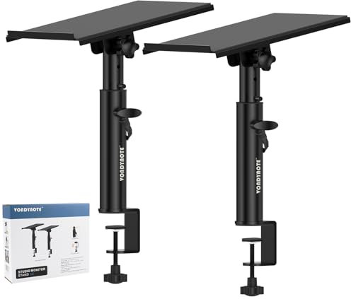 Vondynote Studio Monitor Stand Coppia Heavy Duty Desk Morsetto Altoparlanti Stand con Angolo di Inclinazione Regolabile Vassoio di 0-12 °
