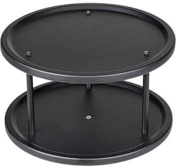 WENKO Küchenkarussell Duo Schwarz, drehbares Schrankrondell für den Küchenschrank mit zwei Etagen, Küchenregal aus gebürstetem Edelstahl in Schwarz, vielseitige Verwendung, Ø 26,5 x 15,5 cm, 69751800