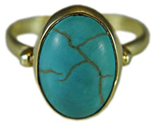 Lady Mirage Echtsilber Ring Damen - 925 Silber Türkis Edelstein - 18k Vergoldet - Solitär - Verstellbar - Sommer - Festival - Geschenk für Sie - Handmade