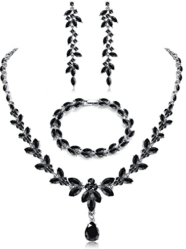 FIASASO Prom Jewelry Set Necklace Dangle Earrings Bracelet Bride Bridesmaid Crystal Bridal Jewelry Set for Wedding Rhinestone Engagement Party Prom Jewelry for Women