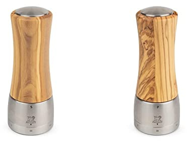 Peugeot Madras Manuelle Salzmühle, Mahlgradeinstellung u’Select, Höhe: 16 cm, Olivenholz, 36157 & Madras Manuelle Pfeffermühle, Mahlgradeinstellung u'Select, Höhe: 16 cm, Olivenholz, 36140