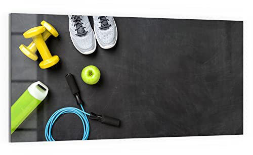 DEQORI Glas-Magnettafel | 100x50 cm groß | Motiv Damit bleibt man fit | Memo-Board aus Glas | Magnetboard inkl. Magnete, Stift & Tuch für Küche & Büro | Tafel magnetisch & beschreibbar