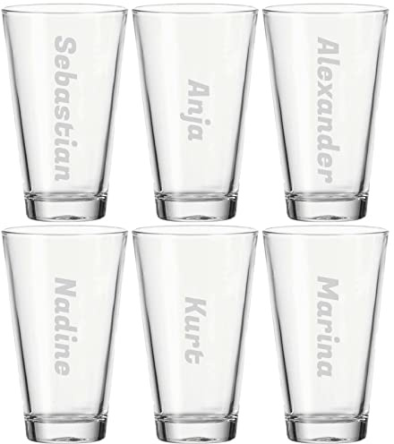 LUXENTU Trinkglas mit Gravur, Name vertikal, 300 ml, 6 Stück | Personalisierte Softdrinkgläser für Geburtstage & Events, Spülmaschinenfest