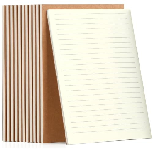 VEESUN Anteckningsbok A5-linjerad 10-pack – 30 ark anteckningsbok, kraftpapper omslag – 21 x 14 cm skrivblock anteckningsbok med häftning – kompakt dagbok och anteckningsblock för skola, kontor och