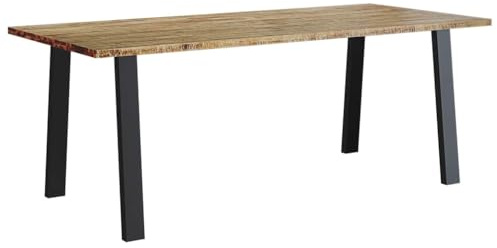 Table à Manger VidaXL 200x90x75 cm en Bois d'Acacia Massif, Design Industriel, 4 Personnes, Marron avec Noir, Salle à Manger ou Cuisine