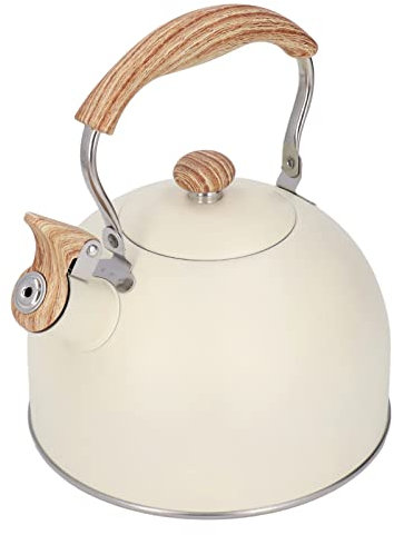 UPQRSG Bouilloire À Thé Sifflante, Bouilloire À Induction de 2,5 L, Théière en Acier Inoxydable avec Poignée Ergonomique, Eau Chaude À Ébullition Rapide sur la Cuisinière, Bouilloire À Thé Beige