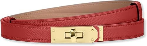 HEVIBK Ledergürtel Damen Gürtel Taillengürtel Damengürtel Leder Jeansgürtel Echtleder 35mm Breit schmaler Gürtel（Rot/Gold）