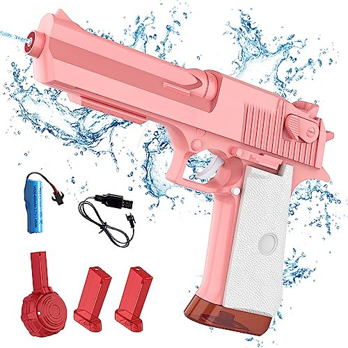 2024 Neue Elektrische Wasserpistole Kinder, 33ft Wasserpistole mit Großer Reichweite,434CC+58CC+58CC Große Kapazität Automatische Wasserpistolen,Wasser Pistole Elektronische für Party Outdoor (Rosa)