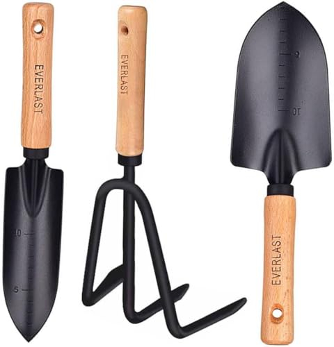Gartenwerkzeug-Set-Gartenkelle,Gardening Tools Set-Garden Trowel,3 Pcs Gartengeräte-Set Werkzeuge Geschenk für Männer und Frauen, 1 schmale Schaufel, 1 breite Schaufel und 1 Garten Harke Tools Set