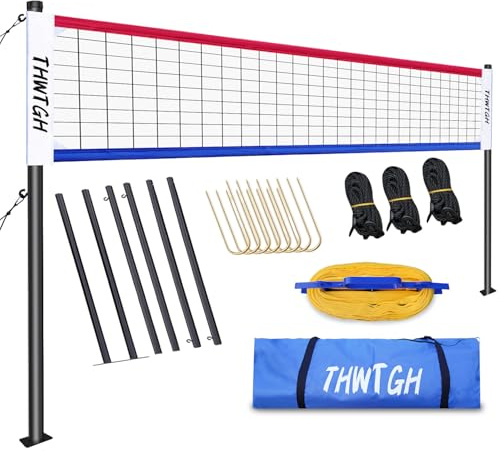 THWTGH 2025 Verbessertes tragbares Outdoor-Volleyballnetz-Set mit verstellbaren Aluminiumstangen, Volleyballnetz für Hinterhof, Anti-Beschlag-Design, tragbares Volleyballnetz für Hinterhof, Gras und