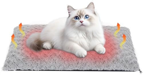 IDOGCHEW Selbstheizende Katzendecke 60 x 45 cm, Heizdecke ohne Strom für Katzen, Flauschig & Geräuschlos Wärmedecke Katze, Komfortable Waschbare Katzendecke mit Anti-Rutsch-Funktion, Hellgrau