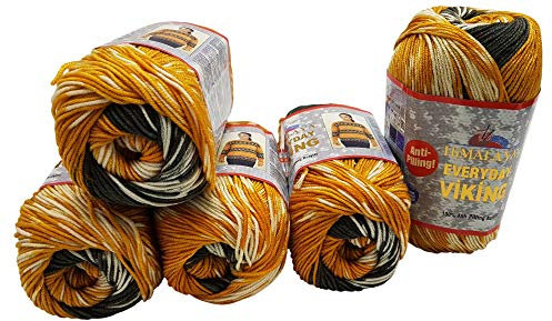 5 x 100 Gramm Everyday Viking Antipilling Wolle mit Farbverlauf, 500 Gramm Strickwolle mit Anti-Pilling Effekt Mehrfarbig, Norwegermuster (anthrazit ocker creme 70528)