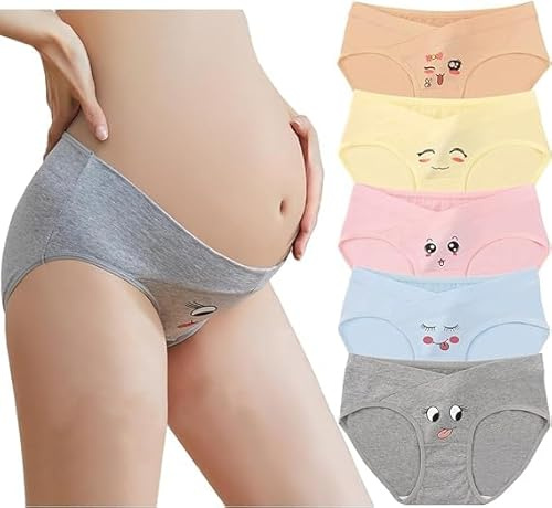 Hornice Intimo Premaman da Donna Vita Bassa a Forma di V Bikini in Cotone Mutandine per Gravidanza Stampa Sorriso Mutandine Elasticizzate Traspiranti - Confezione da 5