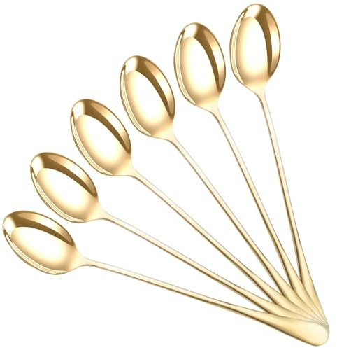 DIOXSTAR Stainless-Steel Long Handle Latte Spoons, Coffee Spoons for Tea, Sundae, Ice Cream, Dessert Ideal for Home, Kitchen, Restaurant, 19 CM, (Golden Spoon Pack of 6)