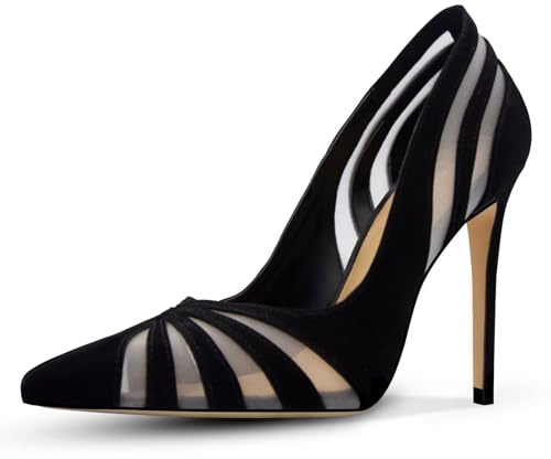 HOCHFART Women's Stiletto Heels Pumps Sexy Mesh Closed Pointed Toe 4.3 Inch High Heels Pumps for Office Work Daily, Size 9, Black