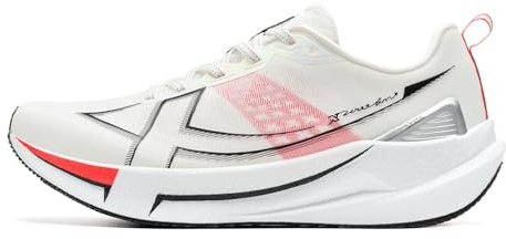 XTEP Laufschuhe Herren Profi, 2,000KM, 70% Dämpfung Gedämpft Cushioning, DIN 18mm³ Abriebfest, 3mm Rutschfest Laufsohle, Leichte Wettkampf Joggingschuhe, Atmungsaktiv, Segelweiß-Orange, Fußlänge 285mm
