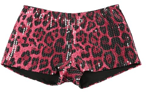 Generisch Pantaloncini da Donna con Pailletten, a Vita Bassa, con Stampa Leo, Hotpants Sexy, a Vita Bassa, con Elastico, Pailettes, Pantaloncini Estivi, Glitzy, Lucidi, Pantaloncini per Danza, Rave