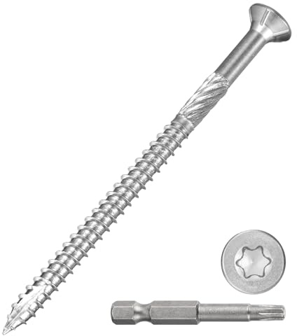 METALLIXITY Deck Screws (#10x3) 100Pcs, 410 Stainless Steel Wood Screw Decking Screws with T25 Torx Drive Head - for Wood Fence, Silver | Decking Screws with T25 Torx Drive Head for Wood Fence,Chairs,Table,Doors,etc.