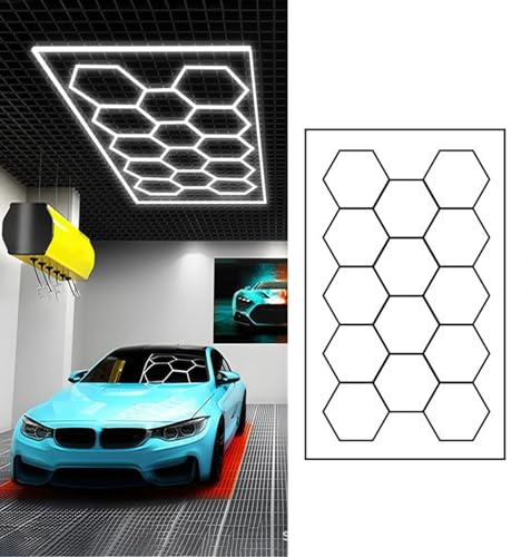 AKPHBKFG Lámpara LED Hexagonal para Garaje, 6500K, iluminación de Rejilla de 2,4 x 4,8 m, para garajes, gimnasios, talleres de automoción, Salones de Belleza y centros comerciales 14-Hex