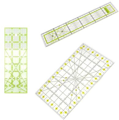 Quilting Ruler Set, 3-Pack Clear Acrylic, Sewing Ruler for Precision Cutting, 3 Different Style (6.5 x 12 inch, 3 x 9 inch,5 x 30cm)