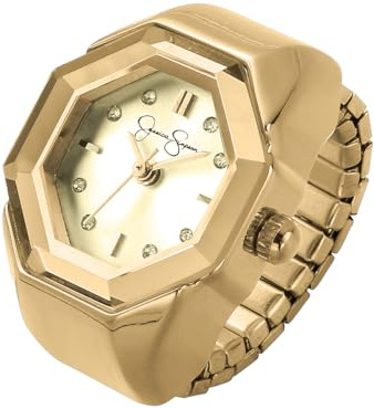 Jessica Simpson Women's Gold Adjustable Ring Watch –Octagon Bezel, Quartz Analog Mini Dial, Stretch Band Fashion Jewelry Accessory