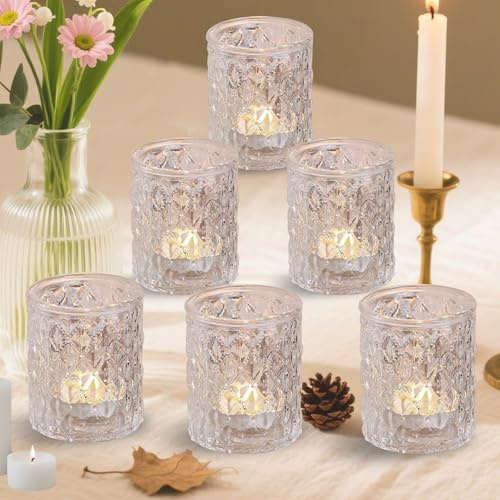 6 stycken glas värmeljus ljushållare, klara ljusglas, värmeljushållare glas ljusstakar, värmeljusstakar, vintage för ljus, bröllopsdekoration, bordsdekoration, votivljushållare
