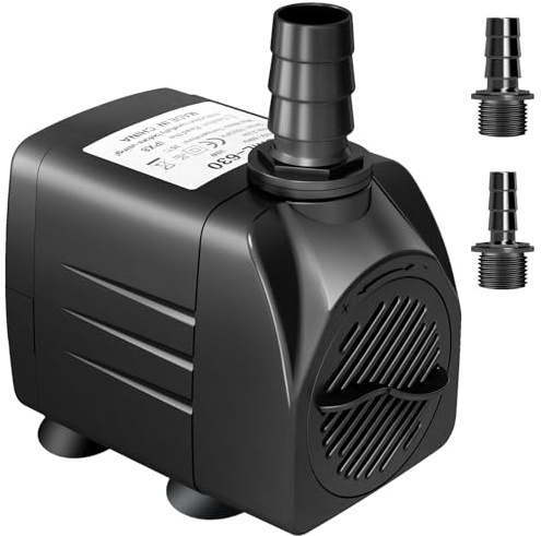 Submersible Water Pump, Ultra Quiet Aquarium Pump for Fountains, Pool, Fish Tank, Pond, Hydroponics, Statuary, Hight Lift 4 Strong Suction Cups, More Nozzles (600L/H 8W)