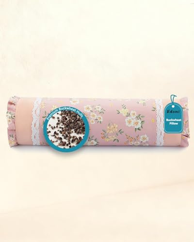 Edomi Firm Buckwheat Hull Neck Pillow – Cervical Support with Adjustable Fill 15.7x4.7, Cervical Pillow for Pain Relief, Ideal for Sleep, Travel Meditation, Pink
