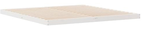 Gecheer Bodenbettrahmen Weiß 200x220 cm, Modernes Niedriges Bettgestell ohne Kopfteil Familienbett for Schlafzimmer Gästezimmer, Massives Kiefernholz