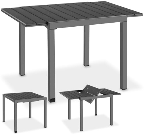 TecTake® Aluminium Gartentisch für 4-6 Personen, 80–120 x 80 x 74 cm, ausziehbar, Garten Tisch Holzoptik, Outdoor wetterfest, Gartenmöbel, Terrassen Esstisch - schwarz