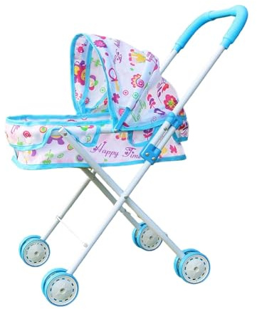 FytStycale Puppenwagen Faltbarer Kinderwagen Puppenbuggy Rollenspiel Spielzeug Aus Eisen Und Pp mit Stabiler Unterstützung für Geschenk Lernspiel Dekoration Kind, Blau