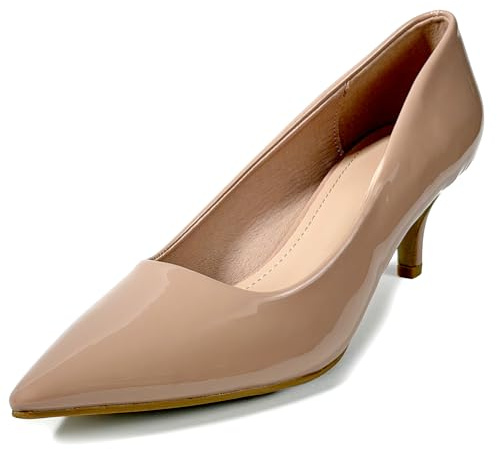 MSSCAI Scarpe con Tacco Medio Décolleté Donna Eleganti con Tacco 5,5 cm Effetto Vernice Punta Affusolata Pumps da Ufficio Cerimonia Matrimonio Sera Nude 40