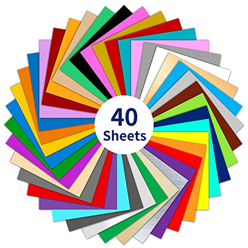 IModeur 40 Pack Permanent Vinyl Sheets - 40 Assorted Colors 30.5 x 30.5 cm Self Adhesive Vinyl for Mug, Cup, Window & Home Decor, and Other DIY Projects