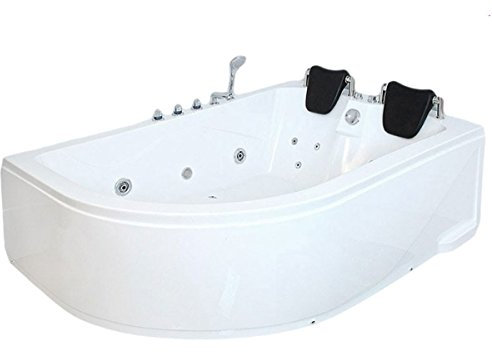 Whirlpool Badewanne Bali | Eckbadewanne mit 14 Massage-Düsen, Armaturen & XXL-Kopfstützen | Maße: 180 x 120 cm | Für rechte oder Linke Eckmontage | Spa-Badewanne für 2 Personen