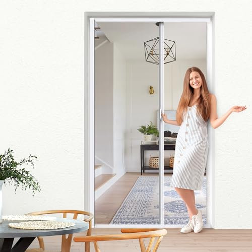 jarolift 3 in 1 Zanzara Fliegengitter-Tür Insektenschutztür Insektenschutzrollo Schiebetür mit Alurahmen, Bausatz, Kürzbar, 140 x 240 cm (B x H), Weiß