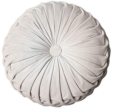 SUREH 38,1 cm rundes Samt-Kissen, handgefertigt, rund, plissiert, Bodenkissen, gefüllt, Kürbis-Stuhlkissen, Couch, Bodenfüllung, Kissen für Zuhause, Sofa, Stuhl, Bett, Auto-Dekoration
