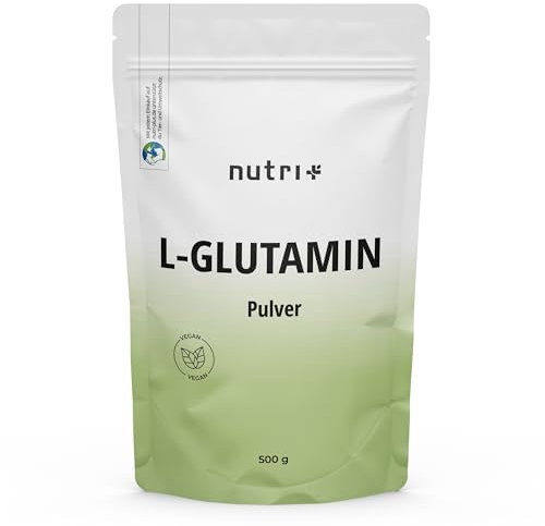 Nutri + L Glutamin Pulver Vegan 500 g - Neutral & hochdosiert ohne Zusatzstoffe - 100% natur rein - Fermentiertes L-Glutamin Powder Made in Germany