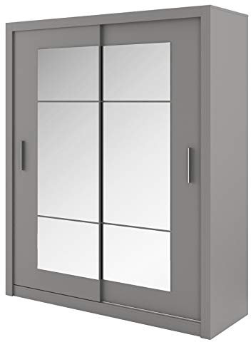 Schwebetürenschrank Kleiderschrank Schrank mit Schiebetür IDEA ID02 (Grau Matt)