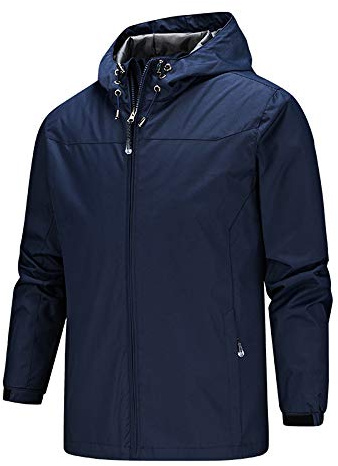 MakingDa Outdoor Waterproof Jackets Men Hooded Windproof Rain Coat Zip Pockets Slim Fit Hiking Work Fishing Everyday Wear Windbreaker-Dark Blue-XL