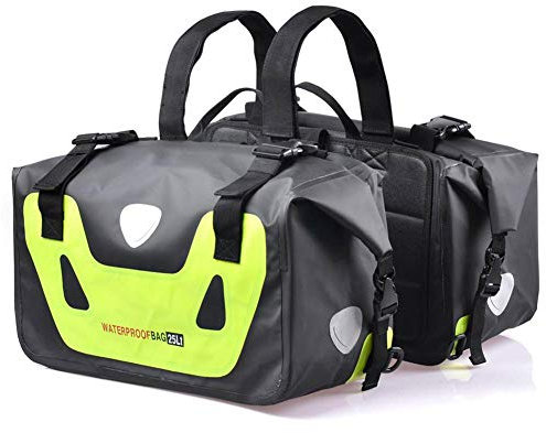 Wasserdichte Tasche Seesack, Saddle Bags Motorcycle, große Kapazität Motorrad Seitentasche Rücksitzgepäck Outdoor-Reitausrüstung, für Motorradfahren, Wandern, Radfahren, Reflective Green 50L