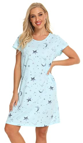 Jecarden Camicia da Notte Donna Estiva Pigiama Cotone Maniche Corte Girocollo Cartoon