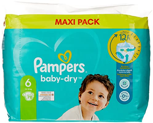 Pampers Baby Windeln Größe 6 (13-18kg) Baby-Dry, Extra Large, 78 Stück, MAXI PACK, bis zu 12 Stunden Rundum-Auslaufschutz
