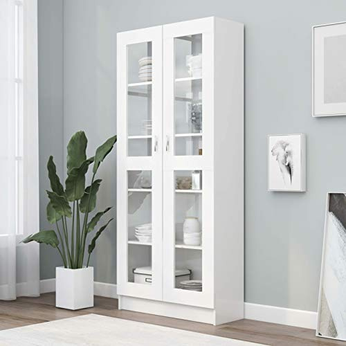 Gecheer Samlare Vitrin,Glas Vitrin,Skåp Vitrin,Lounge Vitriner Showcase Showcase Spånskivor Lounge Bokhyllor Vit 82,5x30,5x185,5 cm