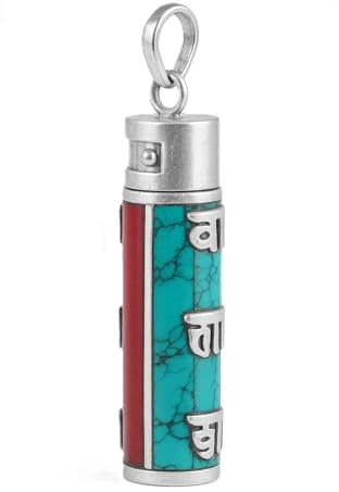 Colgante Ghau Tibetano – Coral y Turquesa – para Hombre y Mujer – Amuleto Espiritual – Hecho A Mano – Mantra “Om Mani Padme Hum” – Joya Boho Étnica