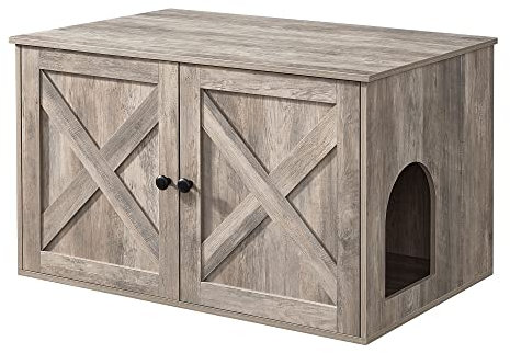 Feandrea Katzenhaus, Katzenklo-Schrank mit herausnehmbarer Trennwand, Tisch, 80 x 53 x 50 cm, Greige PCL002G01