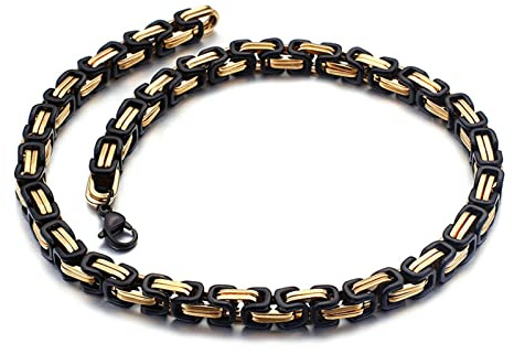 Bishilin Edelstahl Herren Kette Gothic 55CM, Königskette 6MM Halskette Biker Gold Schwarz für Männer